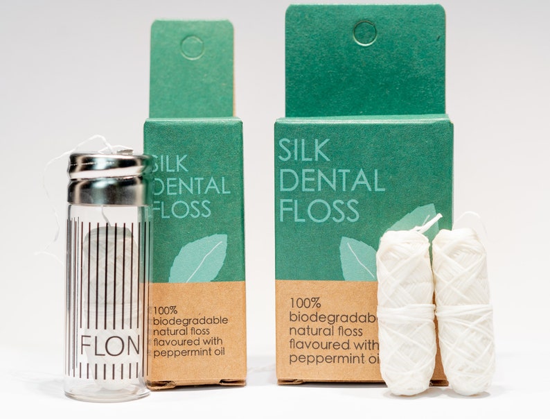 Natural Silk Dental FlossPlastic Free 100% Biodegradable Eco Floss Peppermint Flavoured Zero Waste Product Compostable Natural Oral Care Floss + Refill