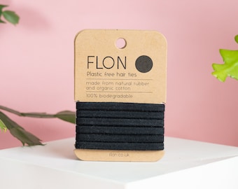 FLON Black Hair Ties: Natural Rubber & Cotton, Eco-Friendly