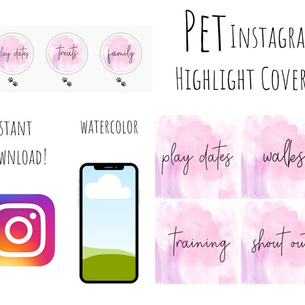 20 Pet Instagram highlight covers +10 bonus covers, Instant download, Abbey: Pink Edition