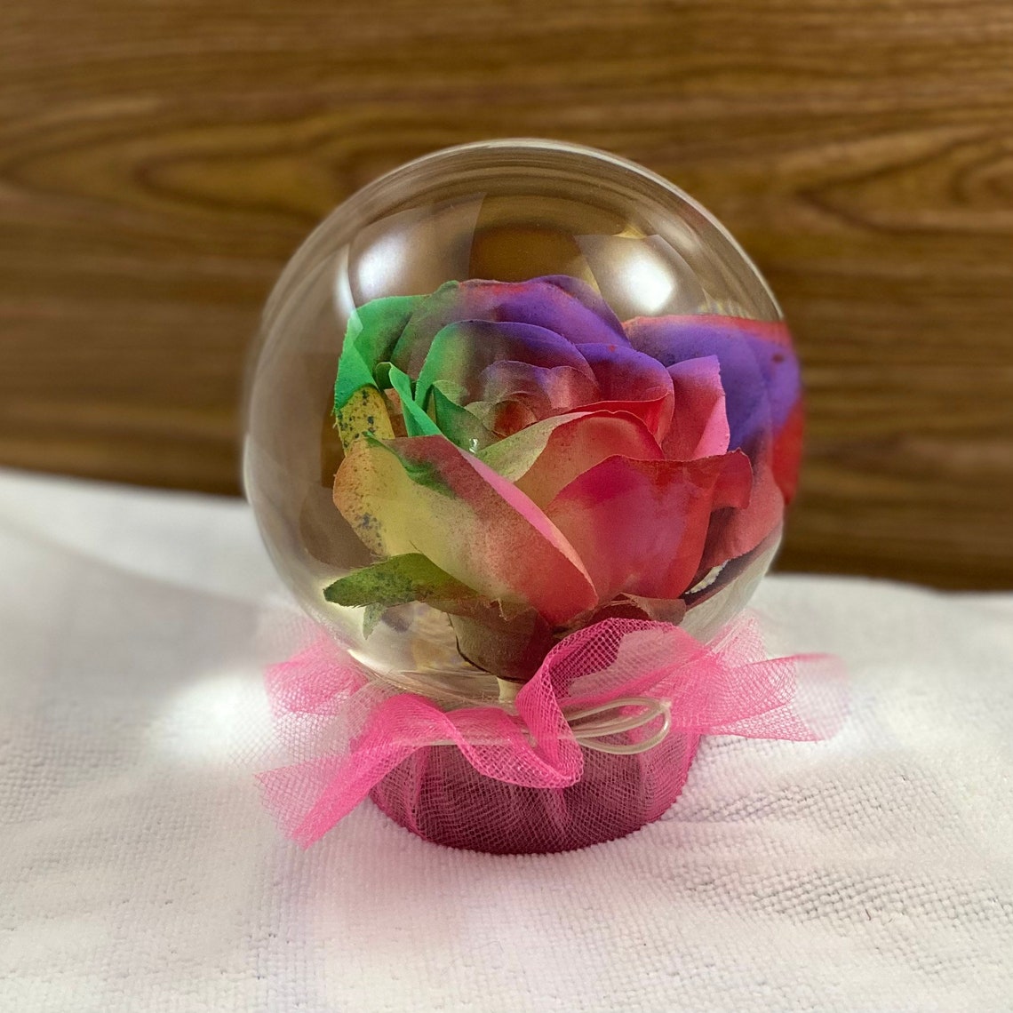 Rainbow Forever Rose in Water Globe, Rose Globe, Colored Rose, Forever