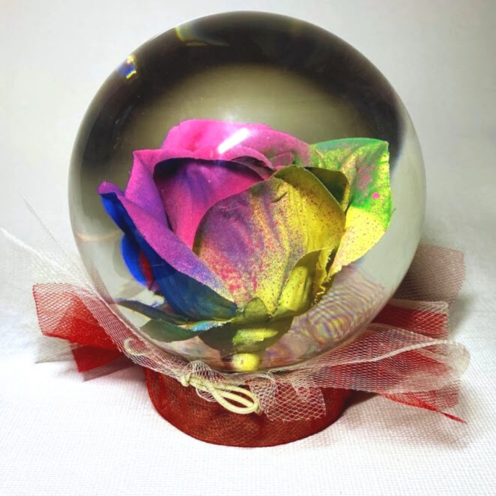 Rainbow Forever Rose in Water Globe Rose Globe Colored Rose Etsy