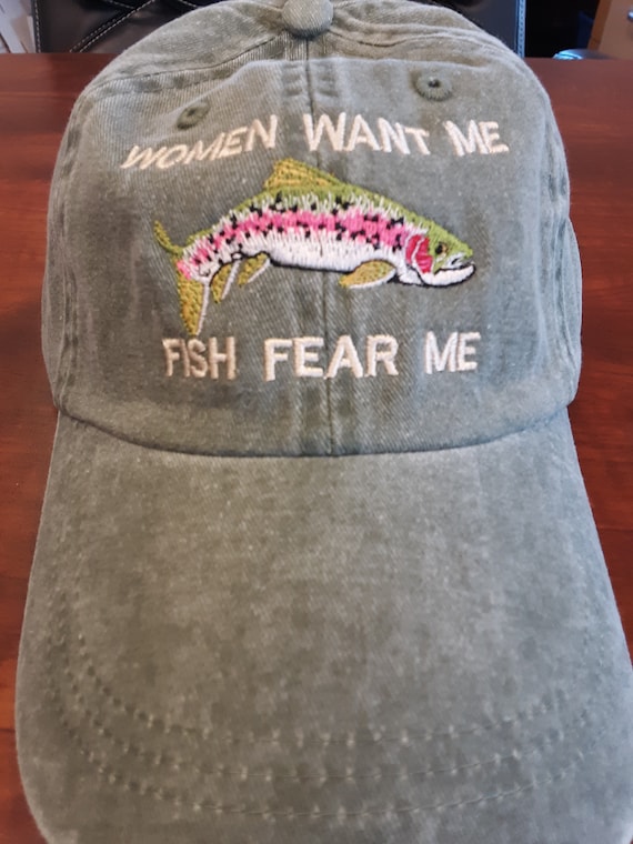FISH WANT ME WOMEN FEAR ME Vintage Custom Embroidered Green Crown Stra –  Old School Hats