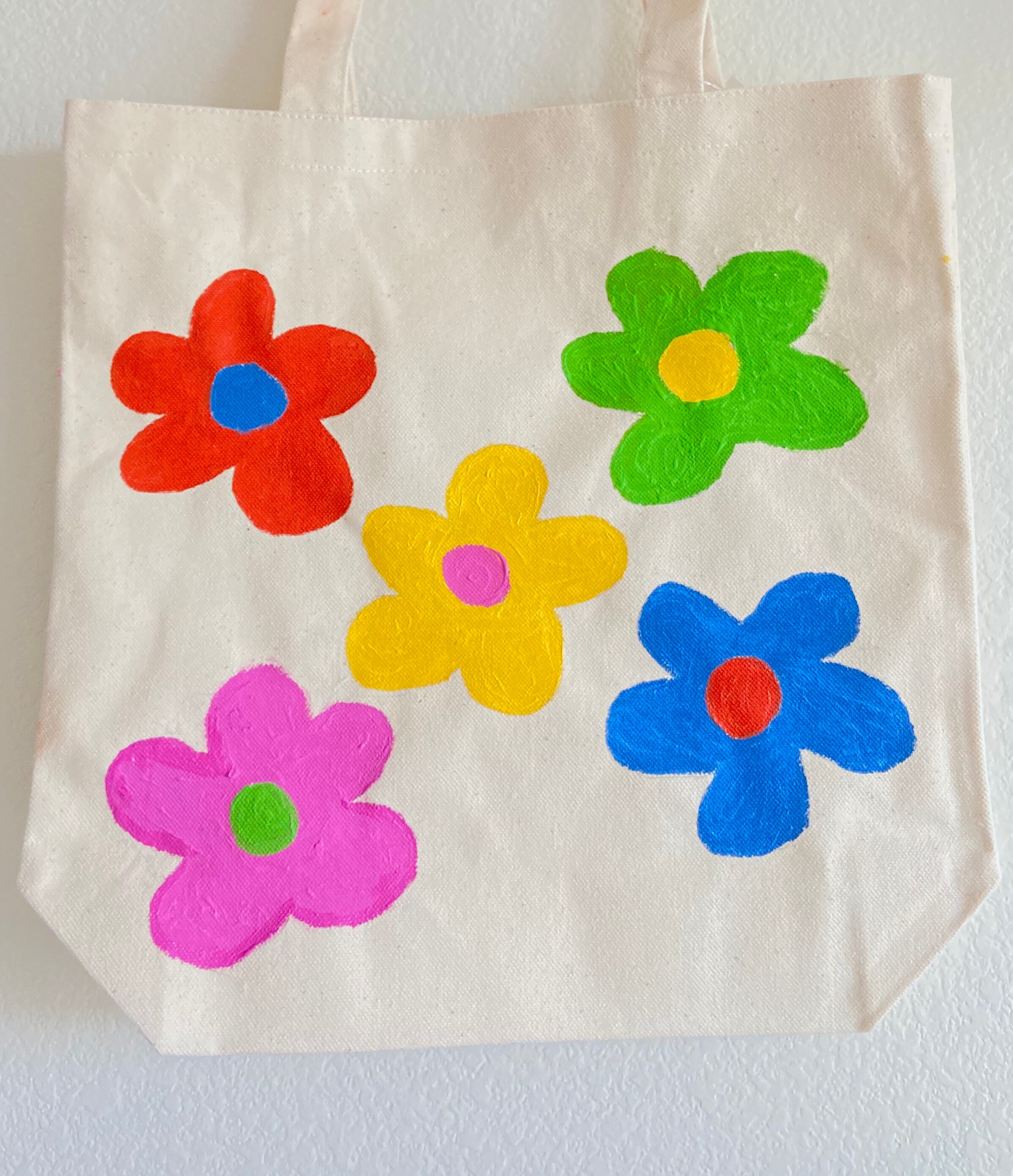 Hand Painted Flower Canvas Tote Bag
