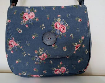 Blue floral canvas shoulder bag