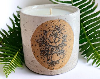 Traditional Mom Tattoo Ceramic Candle Mothers Day Gift Mothers Day Candle Sea Salt & Orchid Soy Wax Candle Reusable Vessel Handmade Pottery