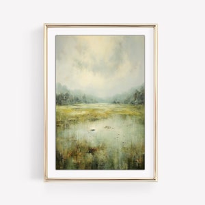 Vintage Muted Green Landscape, Printable Wall Art, Digital Print