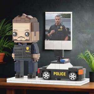 Full Body Customized 1 Person Brick Figures with Photo Police, Theme Gift, Birthday Gift, Valentines Gift , Father&#39;s Day Gift