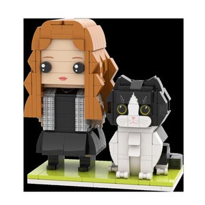 Benutzerdefinierte Backsteinfiguren von Katze und Besitzer, cooles Foto, anpassbare Minifigur, Kätzchenmutter-Bildblock-Puzzle, personalisiertes Geschenk für Katzenliebhaber