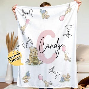 Personalized Winnie the Pooh Throw Blanket, Custom Baby Gift, Soft Plush Nursery Decor, Kids Blanket, Baby Shower Gift, Nursery Decor