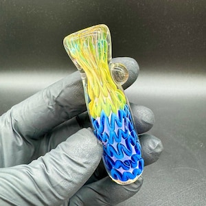 Chillums Glass Pipes, Blue and Gold Chillum Pipe