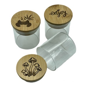 Glass Storage Jars with Custom Engraved Airtight Bamboo Lid For Herb Spices