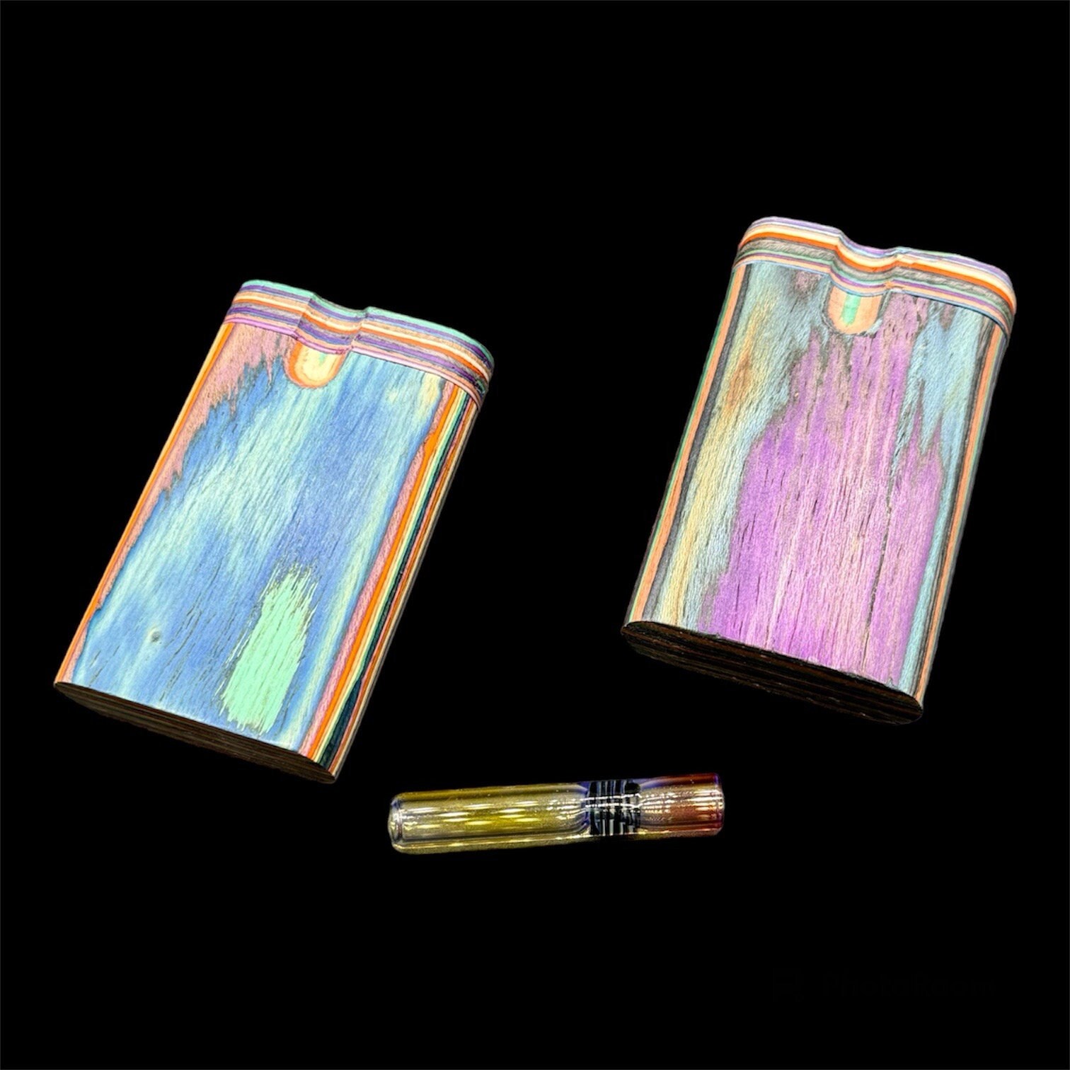 Dugout One Hitter Box, Rainbow Color Wooden Dugout With Golden Fumed ...