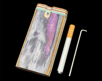 Dugout with One Hitter Pipe and Cleaning Tool , Rainbow Wooden Dugout and Pipe