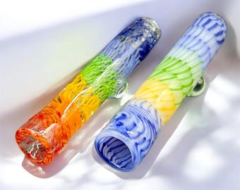 Hand-Blown Colored Glass Chillum Pipe