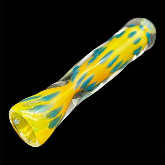 4 COLLECTIBLE TOBACCO PIPE GLASS SMOKING BOWL PIPES YELLOW GRN WITH GRIP  SWIRLS