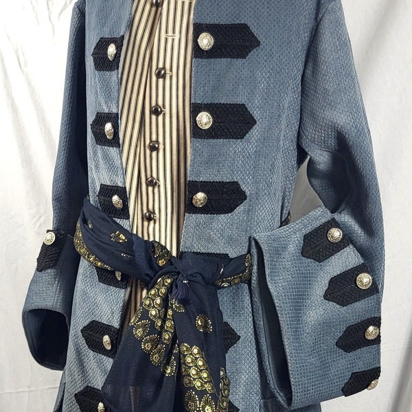 Pirate Costume in Briney Blue Justacorps Ticker Twill Waistcoat - Custom Made
