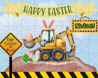 Personalisiertes Oster-Bagger-Puzzle: Wählen Sie Ihren Bagger, Bau-Oster-LKW Geschenk, Korbfüller, Lernspielzeug, Kinder-Ostergeschenk