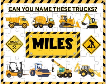 Rompecabezas personalizado de camión de construcción: Rompecabezas de construcción personalizado, rompecabezas de juego de construcción, recuerdo de fiesta de cumpleaños, regalo de cumpleaños