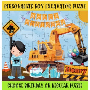 Personalized Excavator Puzzle: Custom Construction Gift for Boys