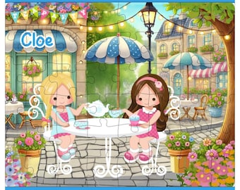 Personalized Girls Tea Party Puzzle: Custom Girls Birthday Gift, Outdoor Cafe Tea Party Puzzle, Tea Party Favor, Learning Toy, Gift for Girl