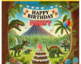 Rompecabezas de dinosaurio personalizado para cumpleaños o normal: elige el tipo de rompecabezas, rompecabezas personalizado para niños, regalo de fiesta de dinosaurios, juguete de aprendizaje