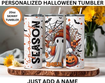 Personalized Halloween Ghost Tumbler: Spooky Season Stainless Steel 20oz Tumbler, Halloween Season Gift, Water Bottle, Travel Cup
