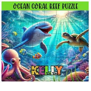 Personalized Ocean Animal Adventure Puzzle: Custom Name Puzzle, Ocean Animal Party Favor, Coral Reef Learning Toy, Birthday Gift