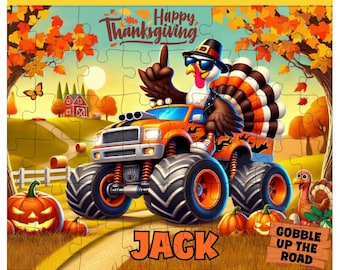 Puzzle personalizzato con Monster Truck a tema tacchino per il Giorno del Ringraziamento: Buon Ringraziamento, Attività per le vacanze, Regalo per il Ringraziamento, Monster Truck per il Ringraziamento
