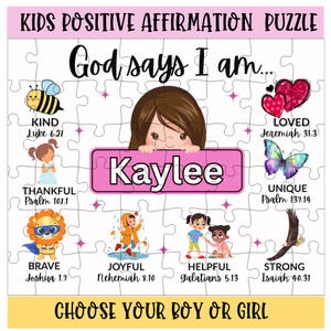 Gepersonaliseerde christelijke puzzel: puzzel met positieve bevestigingen, doopcadeau, God zegt dat ik ben puzzel, geloofspuzzel, puzzel bijbelvers, cadeau