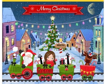 Quebra-cabeça personalizado do trem do Papai Noel para o Natal: escolha o seu menino ou menina, atividade natalina, presente de Natal, lembrancinha, brinquedo educativo