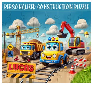 Personalized Construction Truck Puzzle: Custom Name Gift