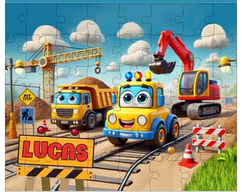 Personalisiertes lustiges Bauwagen Puzzle: Benutzerdefiniertes Namensgeschenk, Geburtstagsferiengeschenk, für Kleinkinder, Geschenk für Bauliebhaber, Partygeschenk