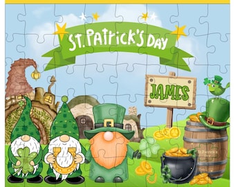 Personalized St. Patrick's Day Puzzle, Gnome Puzzle, Learning Toy, Shamrock Gift, Party Favors, Gifts for Kids & Toddlers, Birthday
