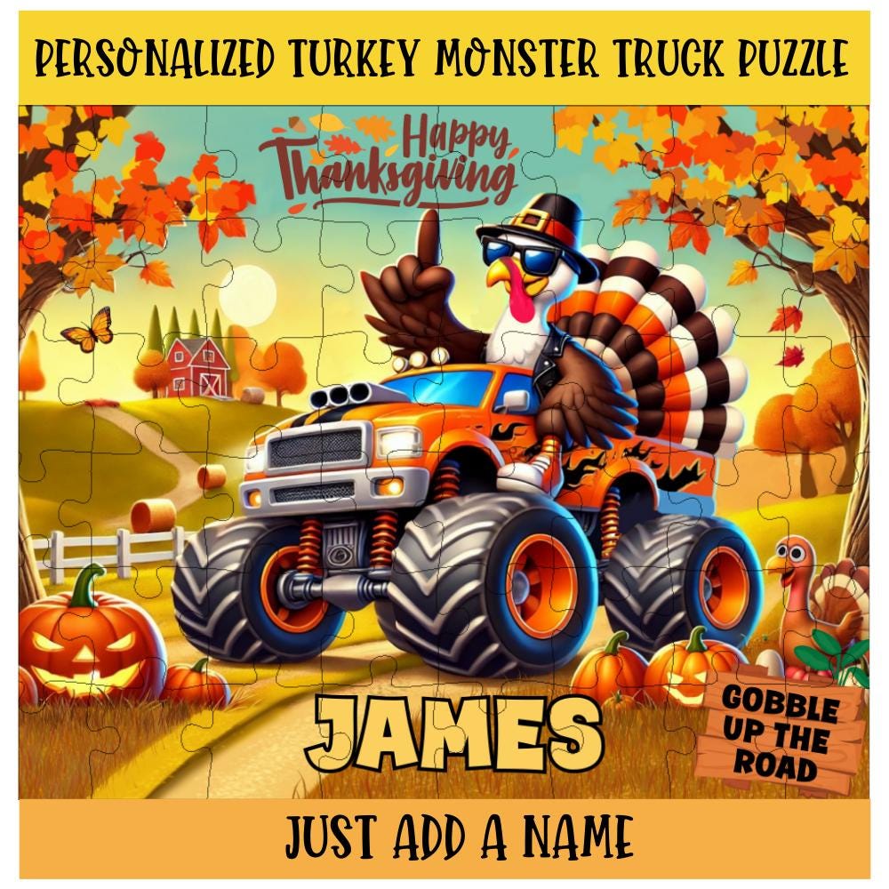 Personalized Thanksgiving Turkey Monster Truck Puzzle: Happy
