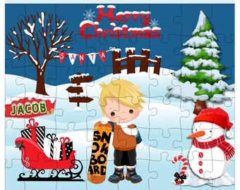 Quebra-cabeça personalizado de trenó natalino na neve: escolha o seu menino no trenó, atividade natalina, presente de Natal, lembrancinha, brinquedo educativo