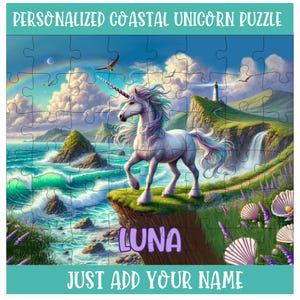 Personalized Coastal Unicorn Puzzle: Birthday Gift for Girls