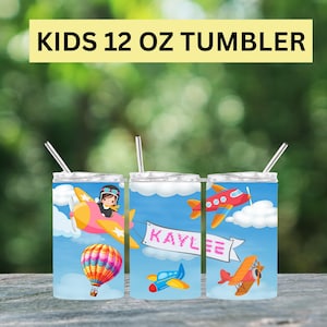 Personalized Girl Pilot Airplane Tumbler: Kids Travel Water Bottle