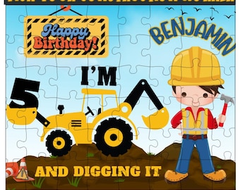 Rompecabezas personalizado de camión de construcción: elige entre rompecabezas regular o de cumpleaños, regalo de cumpleaños, recuerdo de fiesta, regalo para amantes de la construcción, para niños.
