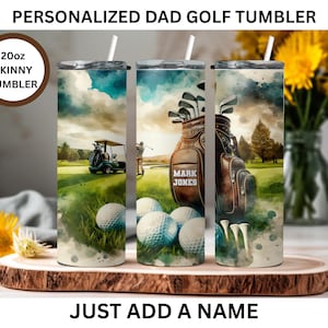 Personalized Men Golfing Tumbler, Gift for Golf Lover, Men&#39;s Golf Cup, 20 oz Skinny Tumbler, Birthday Gift, Father&#39;s Day Tumbler