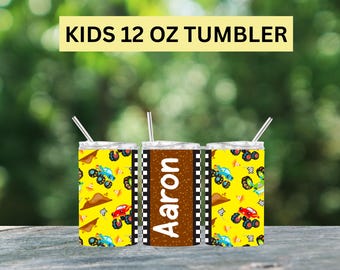 Personalized Monster Truck Tumbler: 12oz Kids Travel Cup
