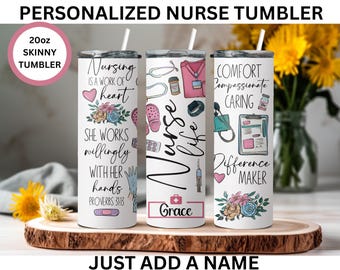 Personalized Nurse Tumbler: 20oz Skinny Tumbler, Nurse Graduation Gift, Personalized Nurse Gift, Nursing Student Gift, RN Gift