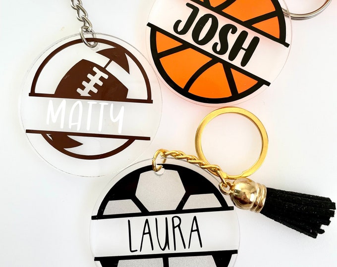 Sport Keychain, Personalized Keychain, Basketball Keychain, Baseball Keychain, Name Keychain