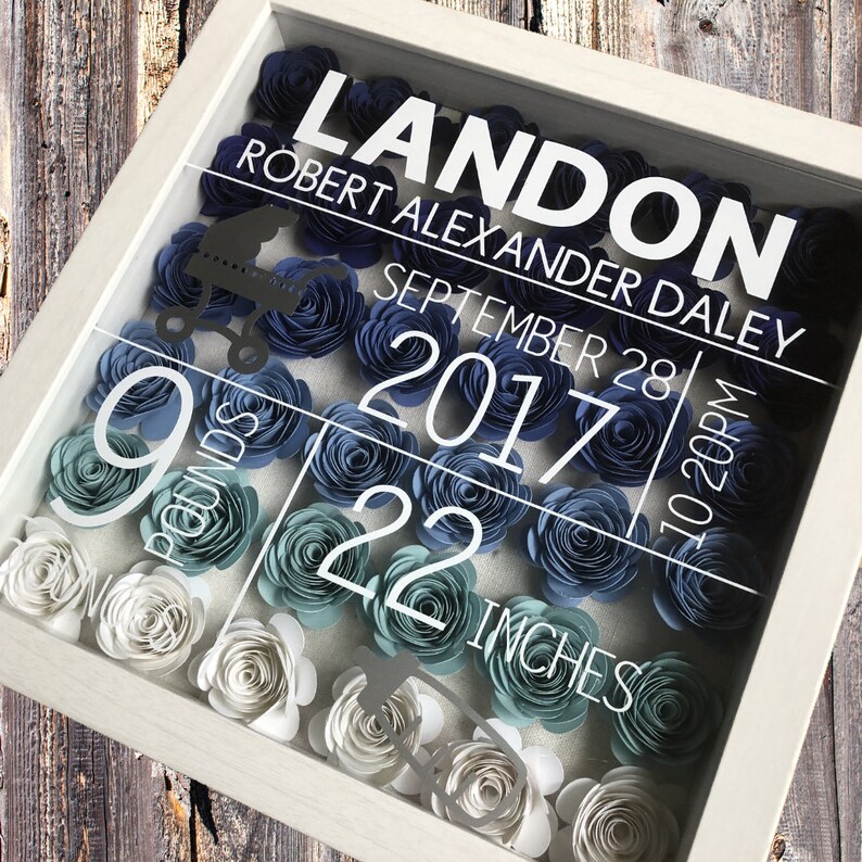 Baby Announcement Flower Shadow Box Baby Gift Birth Etsy