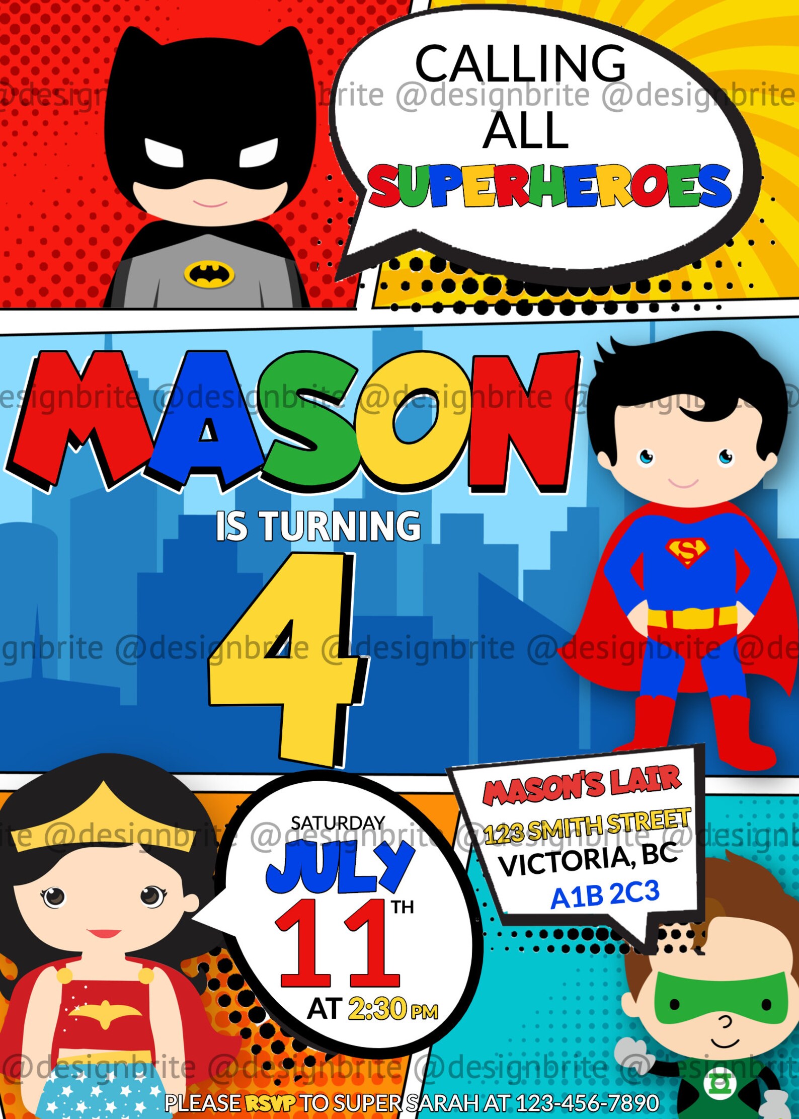DC Comic Birthday Invitations DC Invite Superhero Party | Etsy
