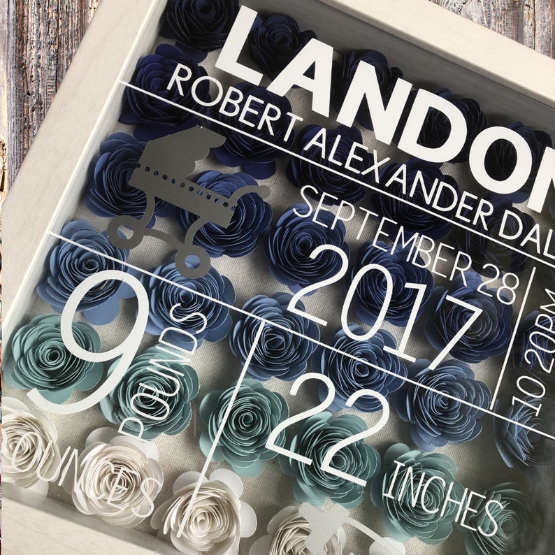 Baby Announcement Flower Shadow Box Baby Gift Birth Etsy