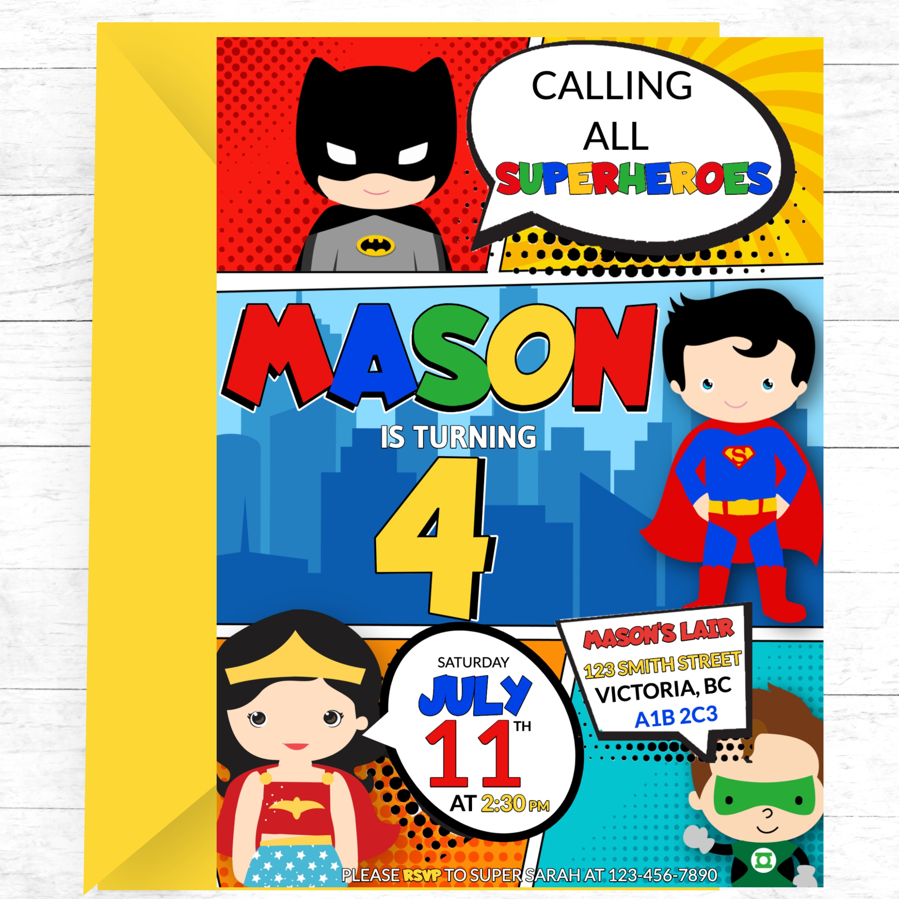 DC Comic Birthday Invitations DC Invite Superhero Party | Etsy