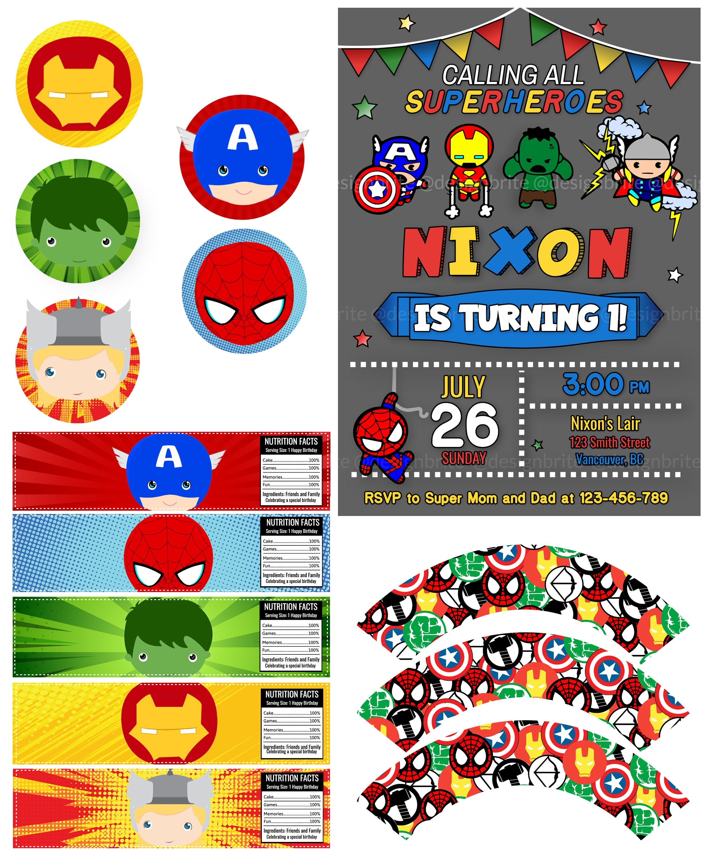 Marvel Party Package Birthday Printable Package Avengers | Etsy
