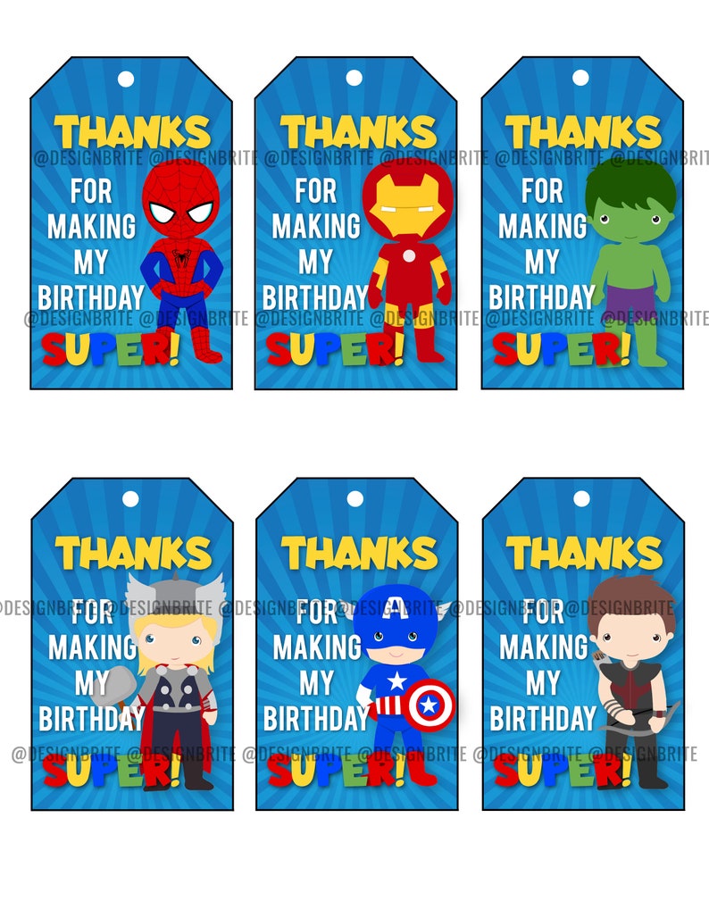 Marvel Thank You Tags Avengers Super Hero Superhero Party - Etsy