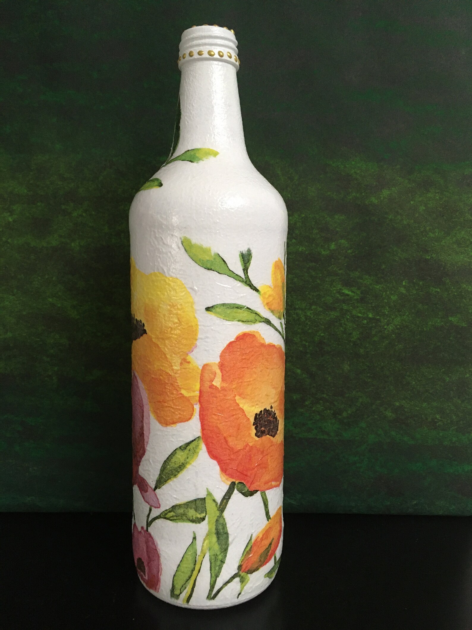 Decoupaged Bottle Poppies Unique Gift Home Accessories Etsy