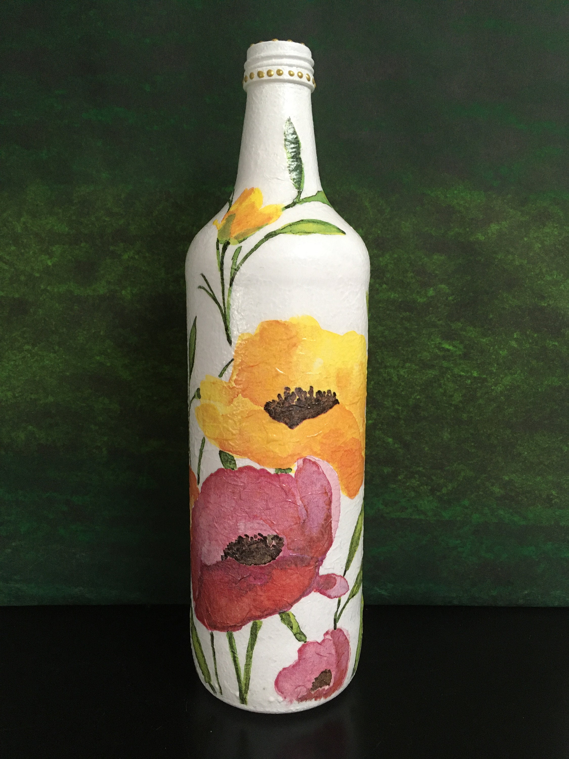 Decoupaged Bottle Poppies Unique Gift Home Accessories Etsy